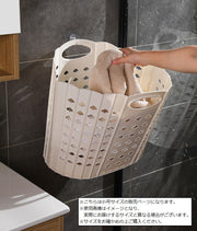 ランドリーバスケット 洗濯カゴ 洗濯用品 日用品 折りたたみ式 折り畳み プラスチック製 大容量 円形 丸型 籠 かご 収納ボックス 取っ手付き 無地 単色 通気性 コンパクト 省スペース シンプル おしゃれ 雑貨