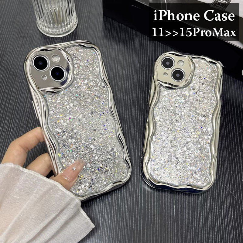 iPhoneケース アイフォンケース スマホカバー メタル調 波型フレーム キラキラ 商品画像