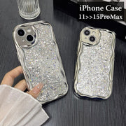 iPhoneケース アイフォンケース スマホカバー メタル調 波型フレーム キラキラ ラメ グリッターデザイン おしゃれ かわいい 背面保護 傷防止 大人女子 レディース スマートフォンケース アイフォーン用 iPhone 17 16 15 14 13