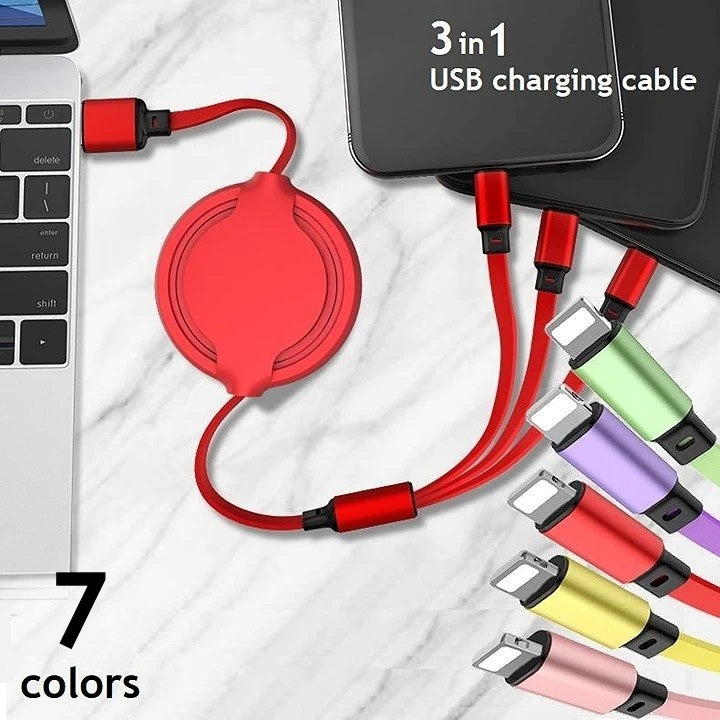 USBケーブル 3in1 コードリール式 充電ケーブル 120cm 3種コネクタ 商品画像