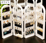 アクセサリースタンド 4面 折り畳み 折りたたみ ディスプレイ 収納 ピアス イヤリング 見える収納 アクセサリーケース 大容量 扉 インテリア おしゃれ クリア 透明 黒 白