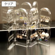 アクセサリースタンド 4面 折り畳み 折りたたみ ディスプレイ 収納 ピアス イヤリング 見える収納 アクセサリーケース 大容量 扉 インテリア おしゃれ クリア 透明 黒 白