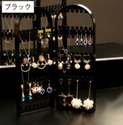 アクセサリースタンド 2面 折り畳み 折りたたみ ディスプレイ 収納 ピアス イヤリング 見える収納 アクセサリーケース 大容量 扉 インテリア おしゃれ クリア 透明 黒 白