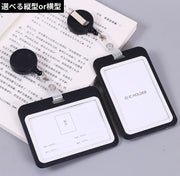 IDカードホルダー IDカードケース パスケース 縦型 横型 伸びるリール ネックストラップ付き 定期入れ 社員証 ビジネス シンプル シンプル ブラック 黒 グレー 社会人 大人 通勤 メンズ レディース 男性 女性