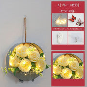 アートフラワー 造花 ライト付き 壁掛け フェイクグリーン フラワーポット 吊るす 飾り インテリア 壁面装飾 おしゃれ かわいい 北欧風