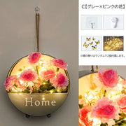 アートフラワー 造花 ライト付き 壁掛け フェイクグリーン フラワーポット 吊るす 飾り インテリア 壁面装飾 おしゃれ かわいい 北欧風