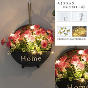 アートフラワー 造花 ライト付き 壁掛け フェイクグリーン フラワーポット 吊るす 飾り インテリア 壁面装飾 おしゃれ かわいい 北欧風