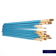 画筆 12本セット 筆 絵筆 ラウンド フラット 水彩画 油絵 アクリル絵具 画材 美術 スケッチ ペイント 図工 ナイロン製 便利 サイズ豊富 シンプル ブルー プレゼント ギフト 絵画教室