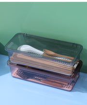 カトラリーケース 整理ボックス 収納ボックス 蓋付き 水切り板付き キッチン用品 箸入れ 長方形 クリア 半透明 無地 シンプル スプーン フォーク 小物入れ 収納 整理整頓 キッチン雑貨