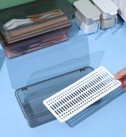 カトラリーケース 整理ボックス 収納ボックス 蓋付き 水切り板付き キッチン用品 箸入れ 長方形 クリア 半透明 無地 シンプル スプーン フォーク 小物入れ 収納 整理整頓 キッチン雑貨