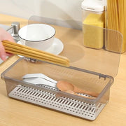 カトラリーケース 整理ボックス 収納ボックス 蓋付き 水切り板付き キッチン用品 箸入れ 長方形 クリア 半透明 無地 シンプル スプーン フォーク 小物入れ 収納 整理整頓 キッチン雑貨