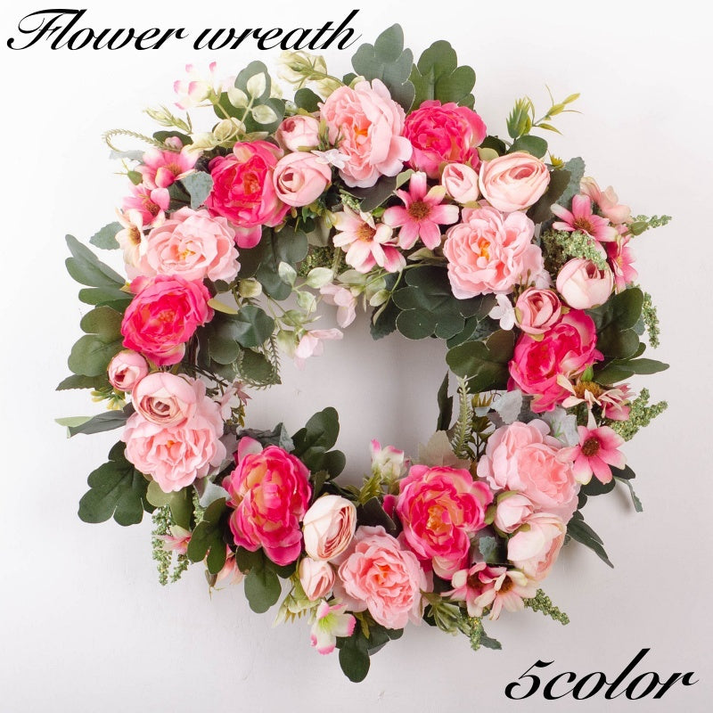 フラワーリース 造花 壁掛け 40cm フラワーアレンジメント インテリア 大きめ バラ 薔薇 お花 かわいい おしゃれ 玄関 壁 リビング 装飾 飾り