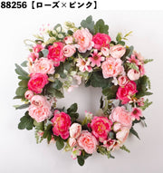 フラワーリース 造花 壁掛け 40cm フラワーアレンジメント インテリア 大きめ バラ 薔薇 お花 かわいい おしゃれ 玄関 壁 リビング 装飾 飾り