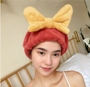 タオルキャップ ヘアドライタオル レディース 女性 婦人 バス用品 バスグッズ ヘアキャップ ドライキャップ お風呂 吸水 リボン 無地 ピンク ブルー ワイン マスタード かわいい おしゃれ