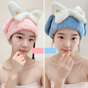 タオルキャップ ヘアドライタオル レディース 女性 婦人 バス用品 バスグッズ ヘアキャップ ドライキャップ お風呂 吸水 リボン 無地 ピンク ブルー ワイン マスタード かわいい おしゃれ
