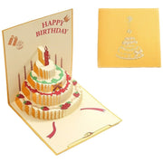 バースデーカード グリーティングカード 手紙 誕生日 HAPPYBIRTHDAY メッセージカード 文房具 スクエア 正方形 二つ折り 3D 立体 切り絵 飛び出すイラスト ケーキ ブラウン レッド ブルー かわいい キュート おしゃれ プレゼント ギフト