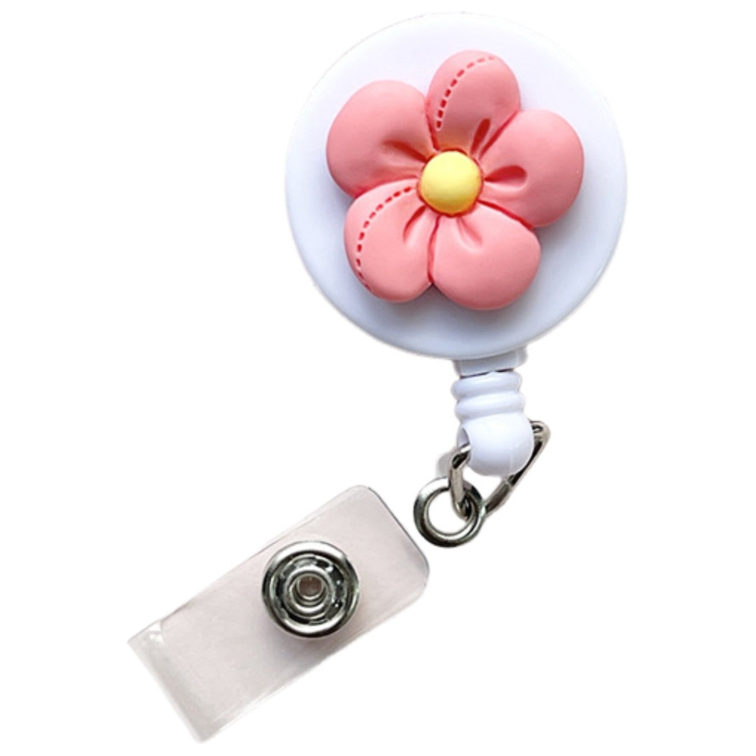 リールキークリップ キーリール リールクリップ 伸縮 伸びる 名札 社員証 ネームプレート IDカード ネームホルダー 吊り下げ リールストラップ コードリール フラワー 花 かわいい おしゃれ 便利グッズ オフィス 通勤 通学 黄 赤 ピンク 緑 青 紫
