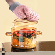鍋つかみ シリコンミトン キッチンミトン 片手用 単品 手袋 防水 オーブンミトン キッチングローブ 台所用品 キッチン用品 耐熱 断熱 電子レンジ ループ付き オーブンレンジ 格子柄 やわらかい ソフト おしゃれ かわいい ナチュラル シンプル オフホワイト 灰 ピンク 緑