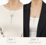 ネックレス アクセサリー レディース 女性用 リボン ラインストーン シルバーカラー ゴールドカラー 60cm ビジュー キラキラ 長め かわいい おしゃれ ギフト 記念日 誕生日 プレゼント 贈り物 ファッション小物 金色 銀色