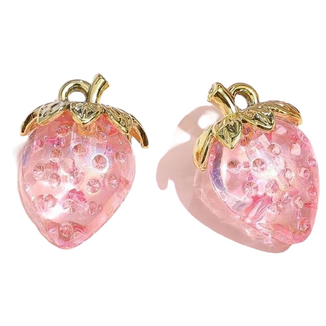 アクセサリーパーツ 2個セット イチゴ ストロベリー クリア いちご 苺 チャーム DIY ピアス イアリング ストラップ ペンダントトップ ハンドメイドパーツ フルーツ 可愛い レッド ピンク クリア