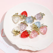 アクセサリーパーツ 2個セット イチゴ ストロベリー クリア いちご 苺 チャーム DIY ピアス イアリング ストラップ ペンダントトップ ハンドメイドパーツ フルーツ 可愛い レッド ピンク クリア