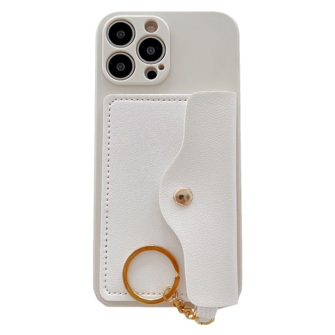 iPhoneケース カバー スマホケース カード収納 カード入れ付き キーホルダー キーリング付き iPhone16 iPhone16Pro iPhone15 iPhone15Pro iPhone14 耐衝撃 背面保護 カメラ保護 レザー調 おしゃれ かわいい 大人 シンプル ツートン