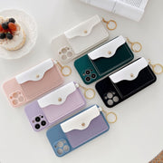 iPhoneケース カバー スマホケース カード収納 カード入れ付き キーホルダー キーリング付き iPhone16 iPhone16Pro iPhone15 iPhone15Pro iPhone14 耐衝撃 背面保護 カメラ保護 レザー調 おしゃれ かわいい 大人 シンプル ツートン