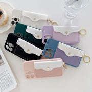 iPhoneケース カバー スマホケース カード収納 カード入れ付き キーホルダー キーリング付き iPhone16 iPhone16Pro iPhone15 iPhone15Pro iPhone14 耐衝撃 背面保護 カメラ保護 レザー調 おしゃれ かわいい 大人 シンプル ツートン