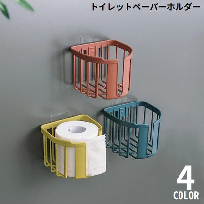 トイレットペーパーホルダー 壁掛け 吊り下げ 粘着式 小物入れ 円形 商品画像