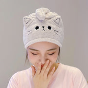 タオルキャップ タオルターバン ヘアターバン ヘアドライタオル バス雑貨 入浴雑貨 入浴グッズ ヘアケア用品 ボタン 刺繍 猫 ネコ耳 動物 アニマル ブラウン ピンク グレー シンプル カジュアル ポップ 可愛い キュート おしゃれ