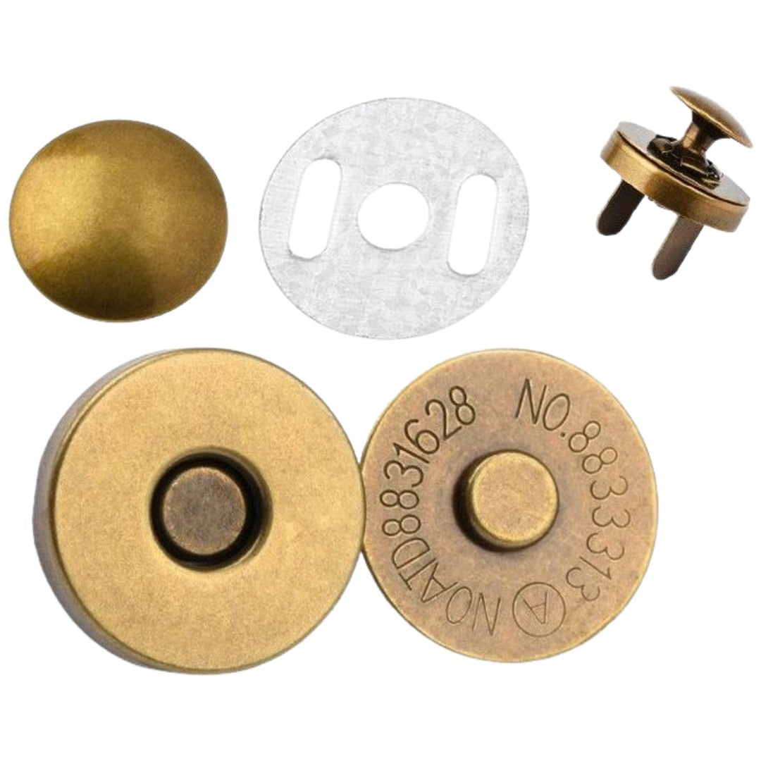 マグネットホック 10個セット マグネットボタン 両面カシメ 片面カシメ 薄型 厚型 14mm 18mm 手芸用品 クラフト金具 バッグ留め具 スナップ おしゃれ かばん用 鞄 アンティーク風