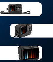 GoPro用 シリコンケース バッテリーカバー レンズカバー ハンドストラップ 4点セット Hero13 Hero12 Hero 11 hero10 hero9 Black 落下防止 傷防止