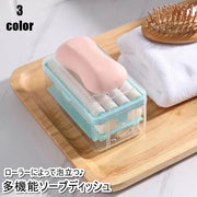 ソープディッシュ 多機能 石鹸置き 石けんケース 石けん台 バスラック バス用品 ローラー 蓋付き 泡 持ち運び おしゃれ 浴室 洗面所 お風呂 トイレ せっけん