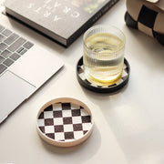 コースター 直径10cm キッチン用品 円形 丸形 サークル ブロックチェック 耐熱 断熱 防水 コップ置き グラス置き アクセサリー置き 小物置き トレイ 転倒防止 シンプル お洒落 モダン 可愛い