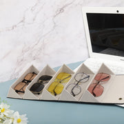 メガネケース 5本収納 眼鏡収納ボックス 取っ手付き 壁掛け スナップボタン 折り畳み式 メガネ収納 レザー調 メガネ入れ サングラス収納 小物入れ 持ち運び 眼鏡保護 擦り傷防止 防塵 ほこり除け