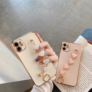 iPhoneケース スマホカバー iPhoneカバー 携帯ケース チェーン付き ハート レディース ハンドストラップ付 背面保護 傷防止 落下防止 女子力 おしゃれ かわいい 大人可愛い 女性 アイフォン アイフォーン スマートフォン ゴールドカラー