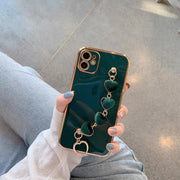 iPhoneケース スマホカバー iPhoneカバー 携帯ケース チェーン付き ハート レディース ハンドストラップ付 背面保護 傷防止 落下防止 女子力 おしゃれ かわいい 大人可愛い 女性 アイフォン アイフォーン スマートフォン ゴールドカラー