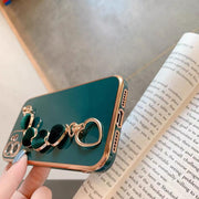 iPhoneケース スマホカバー iPhoneカバー 携帯ケース チェーン付き ハート レディース ハンドストラップ付 背面保護 傷防止 落下防止 女子力 おしゃれ かわいい 大人可愛い 女性 アイフォン アイフォーン スマートフォン ゴールドカラー