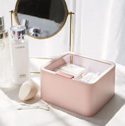小物入れ 収納ボックス コスメボックス コスメケース 化粧品ケース プラスチック製 収納 蓋付き フタ付き 仕切り 透明カバー 美容雑貨 コットン 綿棒 ヘアゴム シンプル 可愛い パステルカラー ホワイト 白 ピンク