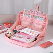 ペンケース 筆箱 大容量 ポーチ ペン入れ 文房具 文具 小物入れ クリアポケット ファスナー チャック 持ち運び 収納
