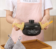 鍋つかみ ミトン 単品 1個 キッチン用品 三角 トライアングル 吊り下げ ループ付き 格子柄 チェック シェブロンストライプ リーフ 葉 麦穂柄 おしゃれ かわいい 台所用品 グレー ピンク イエロー