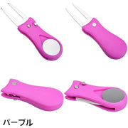 グリーンフォーク ゴルフ用品 収納タイプ 折り畳み式 二本刃 コンパクト ピッチマーク修復 ボール跡 リペア ツール ボールマーク付き マーカー マグネット ゴルフマナー エチケット おりたたみ ラウンド用品 スポーツ アウトドア