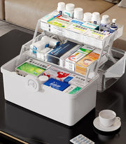 救急箱 薬箱 特大 メイクボックス コスメ 化粧品収納ケース 多機能 3層折り畳み式 大容量 携帯 ロック機能 仕切り 取っ手付き