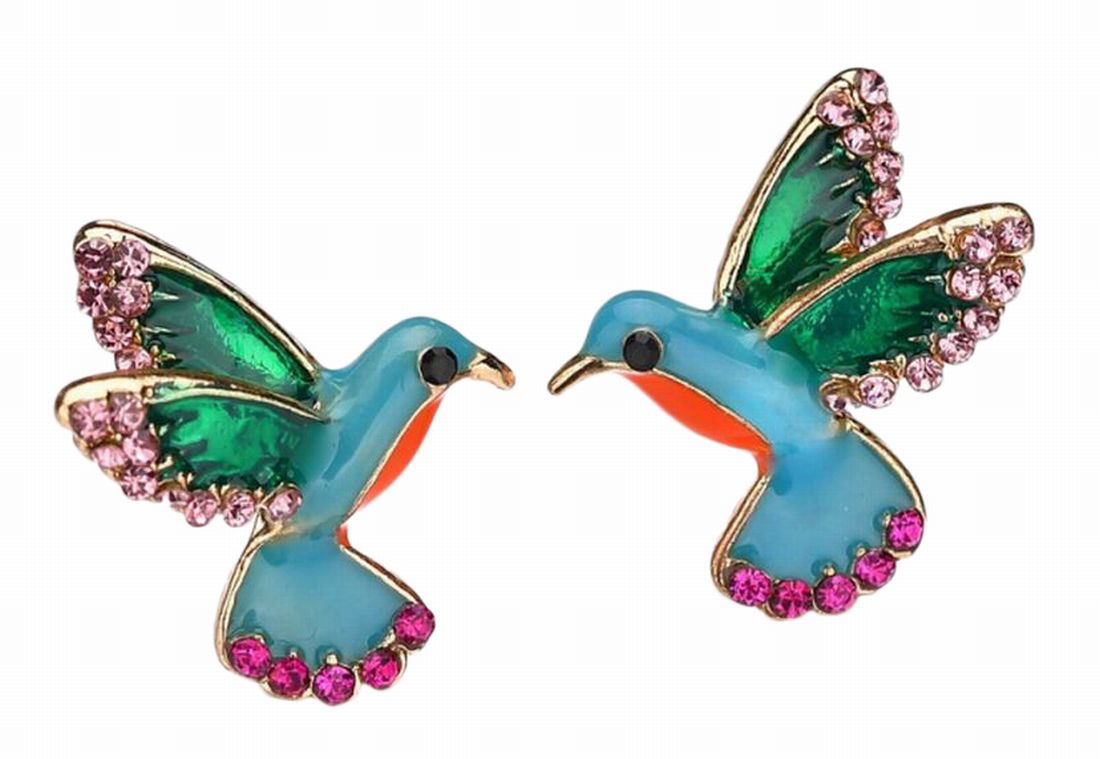 ピアス 青い鳥 ジュエリー 鳥 トリ レディース 女性用 アクセサリー カワセミ ブルー グリーン ラインストーン キラキラ 耳飾り 小物 おしゃれ キレイ かわいい プレゼント 小鳥 結婚式 お食事会 贈り物