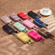 キーケース スマートキーケース キーポーチ ラウンドファスナー 大容量 6連キーフック リング チェーン 収納 カード 車 鍵入れ カラビナ付き レザー風 ジッパー メンズ レディース シンプル カラバリ豊富