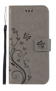 スマートフォンケース iPhone用ケース iPhone用カバー 手帳型 汎用型 スマホカバー スマホケース カードポケット レザー調 フェイクレザー マグネット 蝶 ちょうちょ フラワー おしゃれ エスニック シンプル 型押し アイフォンケース 女性