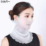 フェイスカバー ネックガード マスク レディース メッシュ 通気性 速乾 夏 UV 熱中症 紫外線対策 日焼け防止 防塵 日除け 日よけ 耳掛け 耳かけ 3WAY スカーフ ヘアアクセサリー 薄手 軽量 息苦しくない メガネが曇らない メロウフリル 無地 シンプル カジュアル 上品 おしゃれ お洒落 女性 婦人 彼女 妻 友達 ギフト 贈り物 母の日 敬老の日 春 秋