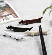 箸置き 1個 単品 カトラリー用品 陶器 セラミック 犬モチーフ ダックスフント かわいい 可愛い おしゃれ 食事会 おもてなし ベージュ 黒 白 茶