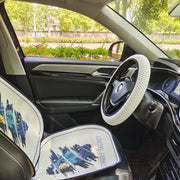 ハンドルカバー 車内装飾 車用アクセサリー カーアクセサリー 丸形 ラウンド型 O型 D型 防滑 防汚 摩耗防止 ゴム入り 凹凸 ステッチ ホワイト ブラック ブラウン グレー シンプル カジュアル 可愛い キュート クール かっこいい おしゃれ