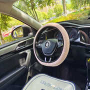 ハンドルカバー 車内装飾 車用アクセサリー カーアクセサリー 丸形 ラウンド型 O型 D型 防滑 防汚 摩耗防止 ゴム入り 凹凸 ステッチ ホワイト ブラック ブラウン グレー シンプル カジュアル 可愛い キュート クール かっこいい おしゃれ